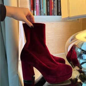 Miu Miu Velvet Heeled Boots - Deep Red